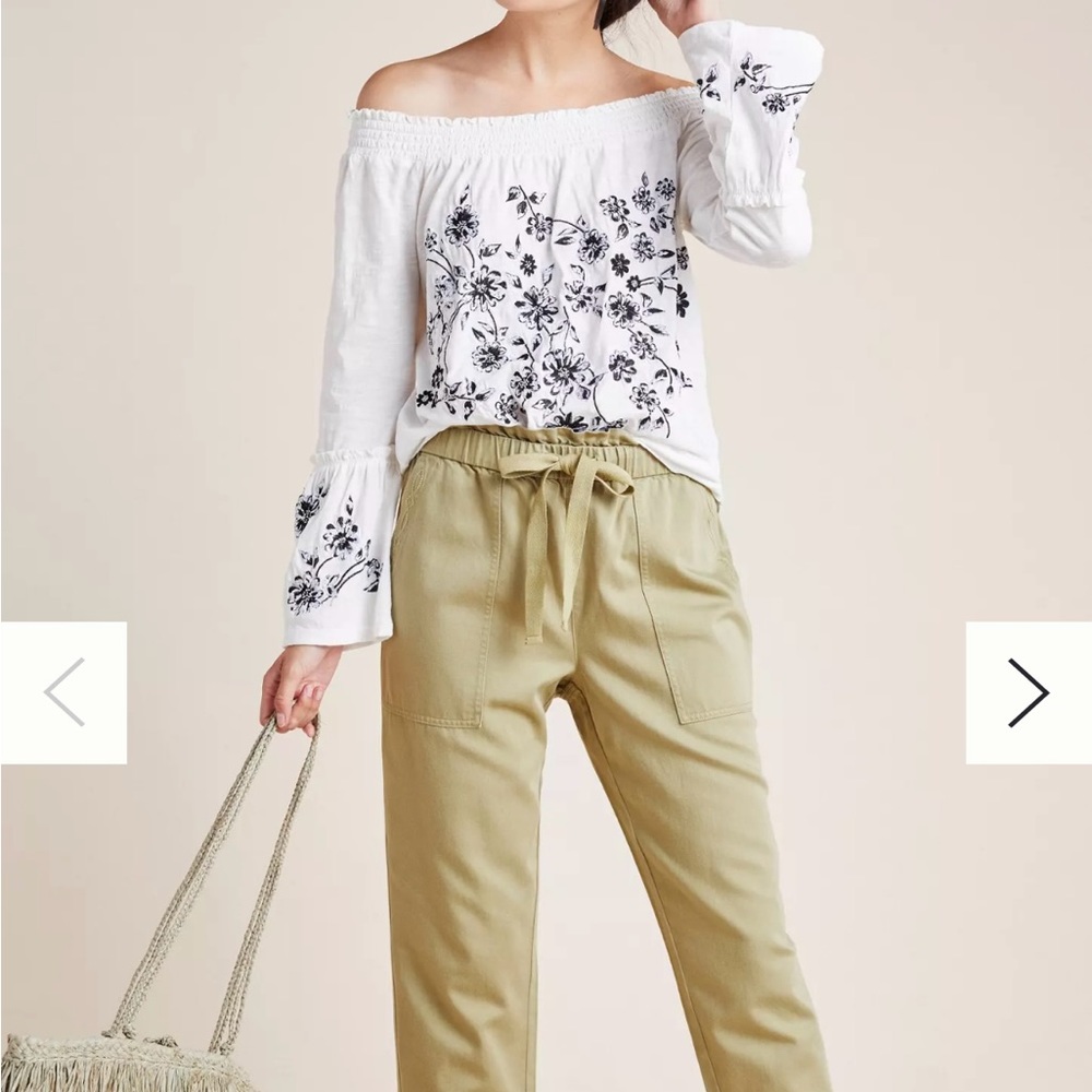 Anthropologie Annie Embroidered Off-The-Shoulder Blouse Sz S